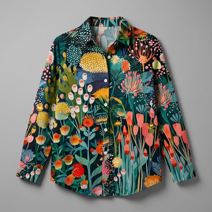 Angela | Artistic Print Button Blouse