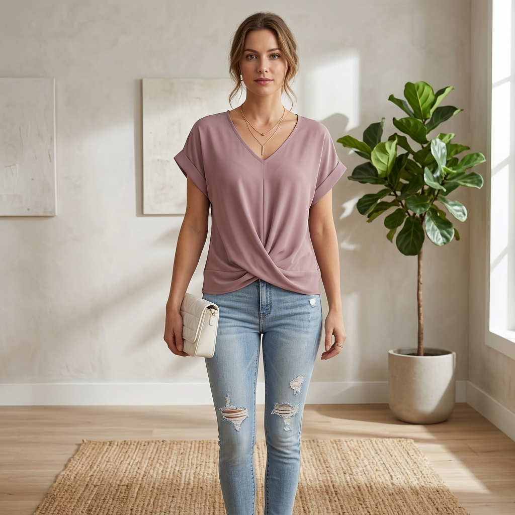 Meika | Twist Detail V-Neck Top