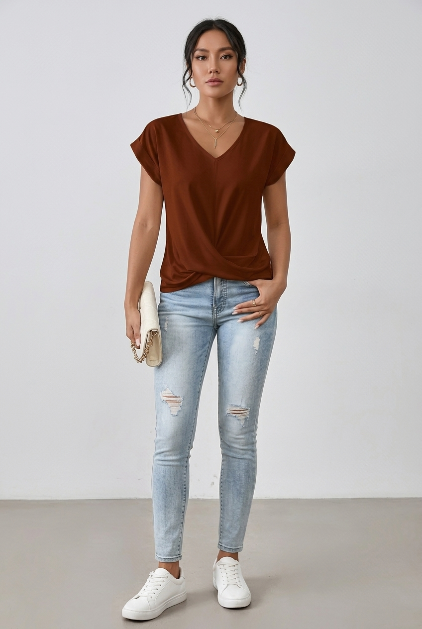 Meika | Twist Detail V-Neck Top