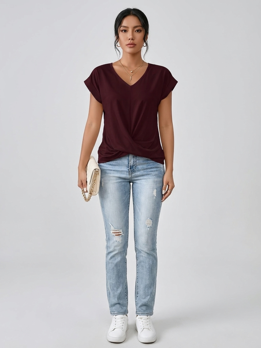 Meika | Twist Detail V-Neck Top