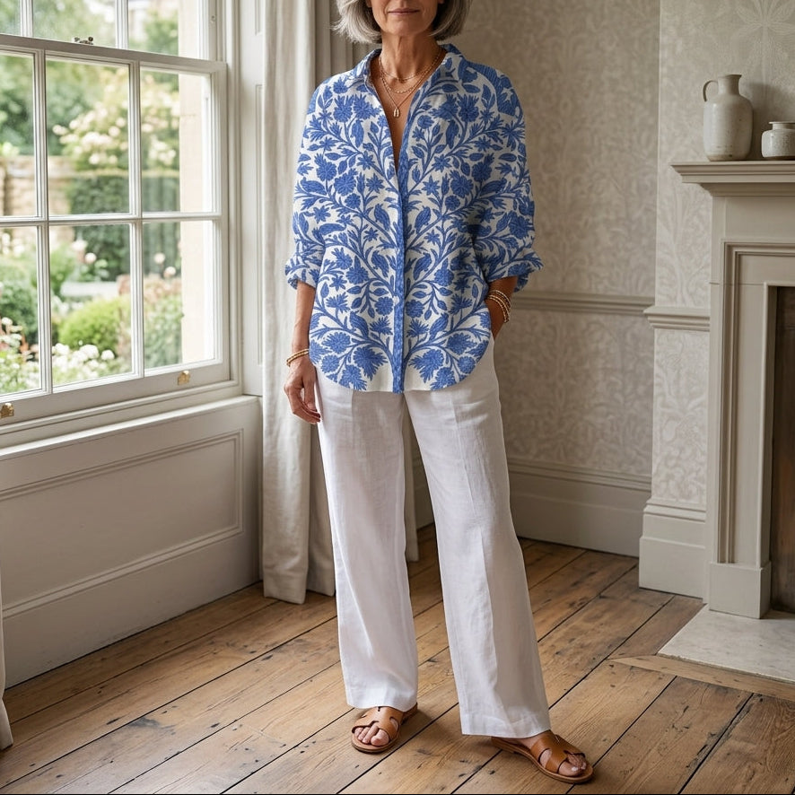 Frederikke | Blue Garden Button Blouse