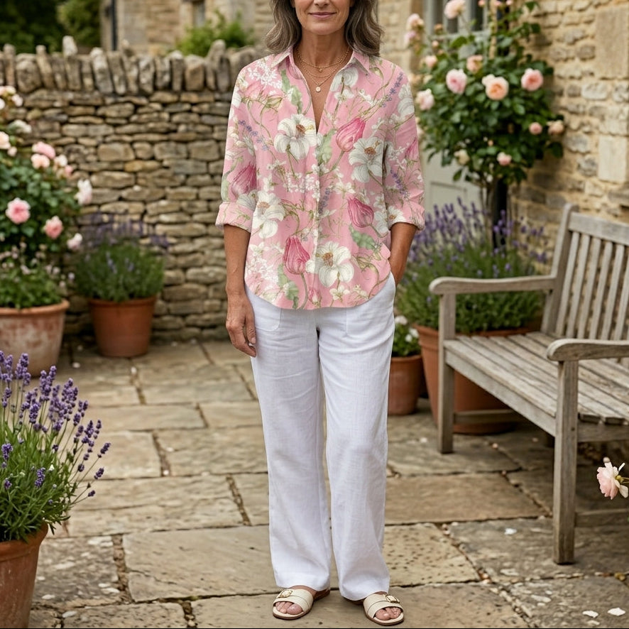 Frances | Elegant Floral V-Neck Blouse