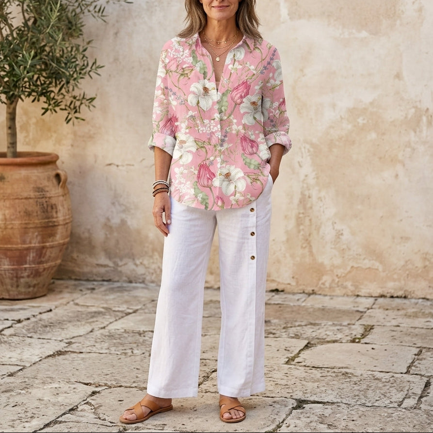 Frances | Elegant Floral V-Neck Blouse