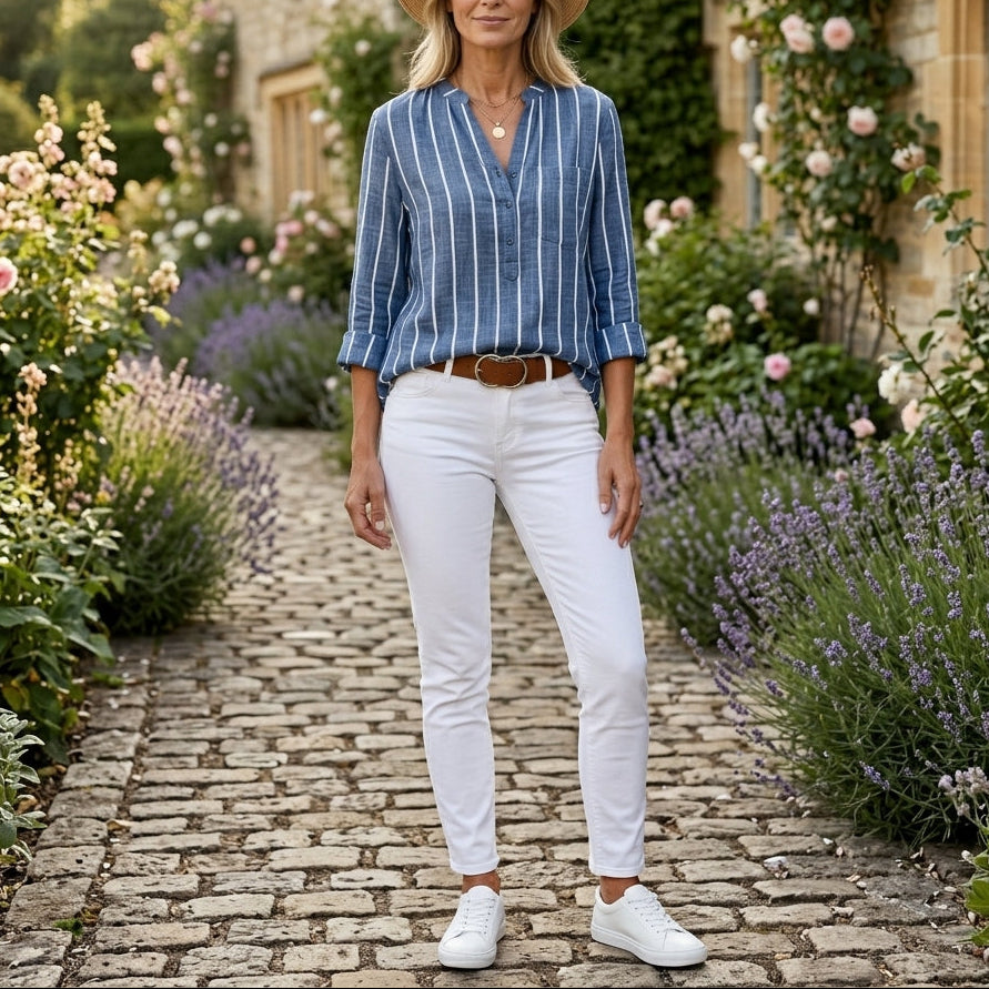 Lilac | Striped V-Neck Blouse