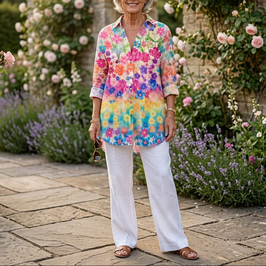 Valeria | Artistic Print Button Blouse