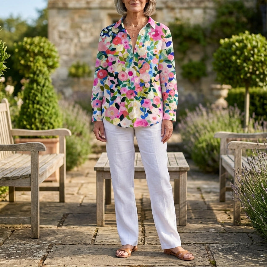 Frida | Artistic Floral V-Neck Blouse