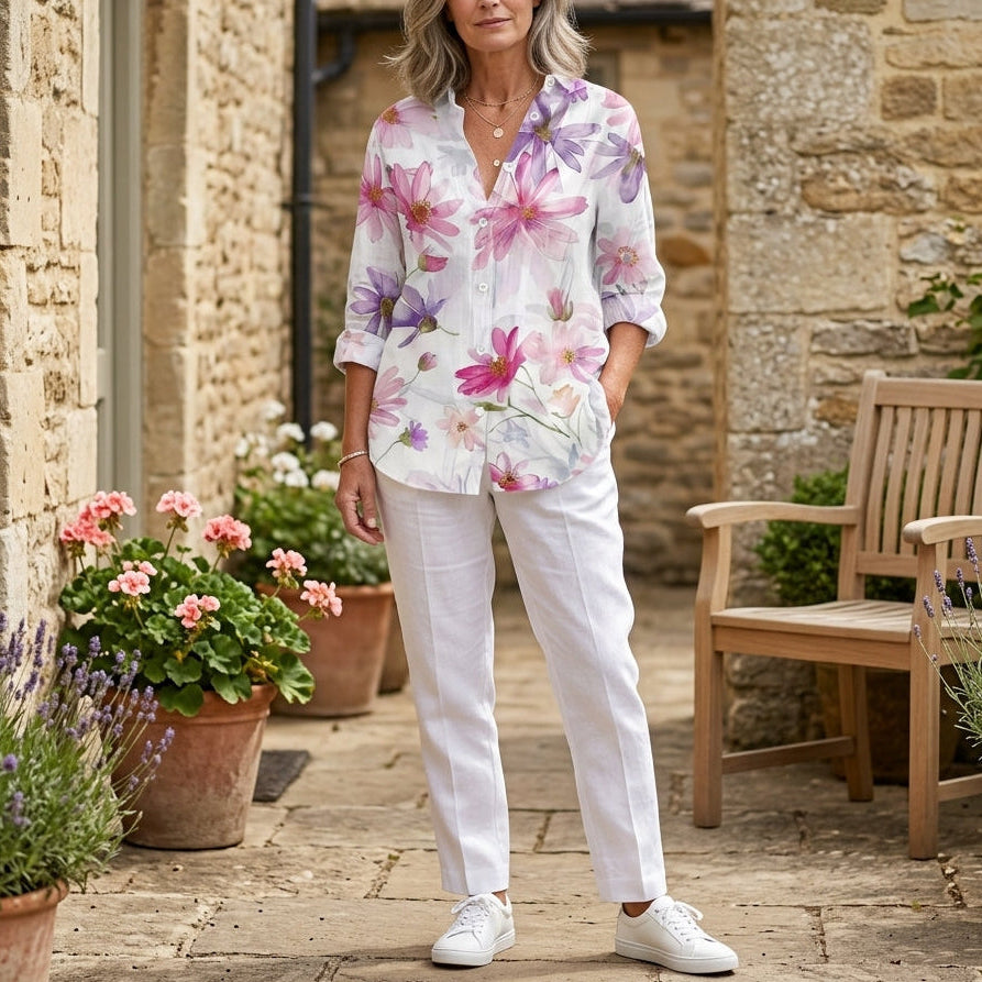Delilah | Artistic Print Button Blouse