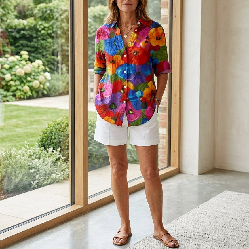 Anita | Artistic Print Button Blouse