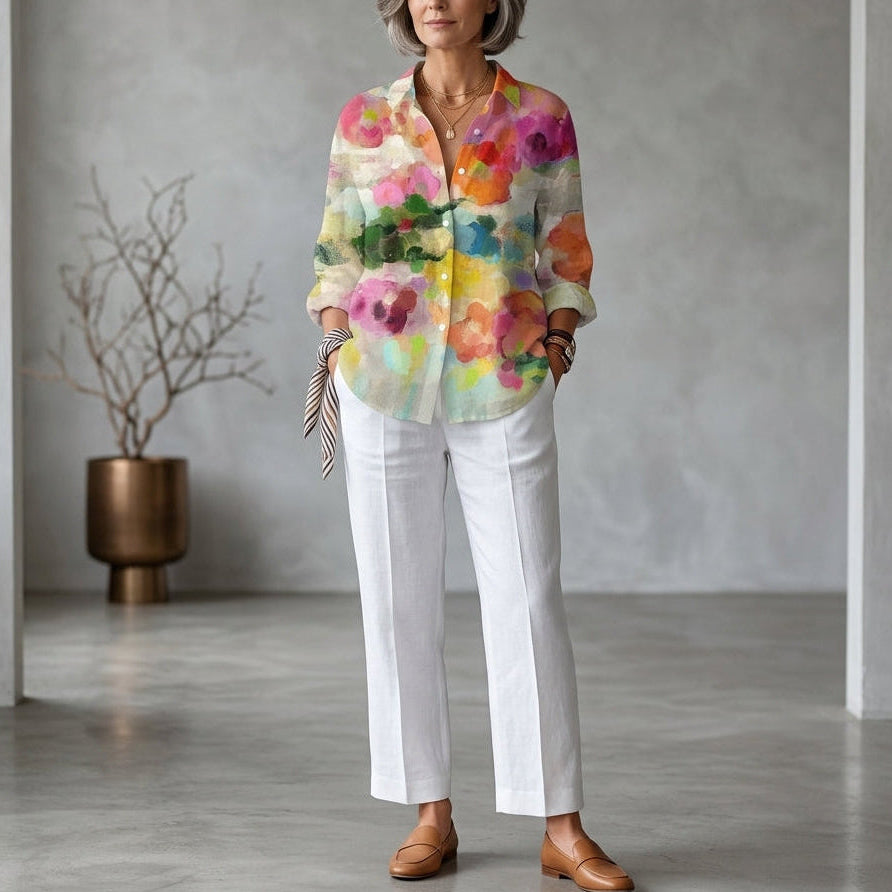 Elara | Watercolour Floral Button Blouse