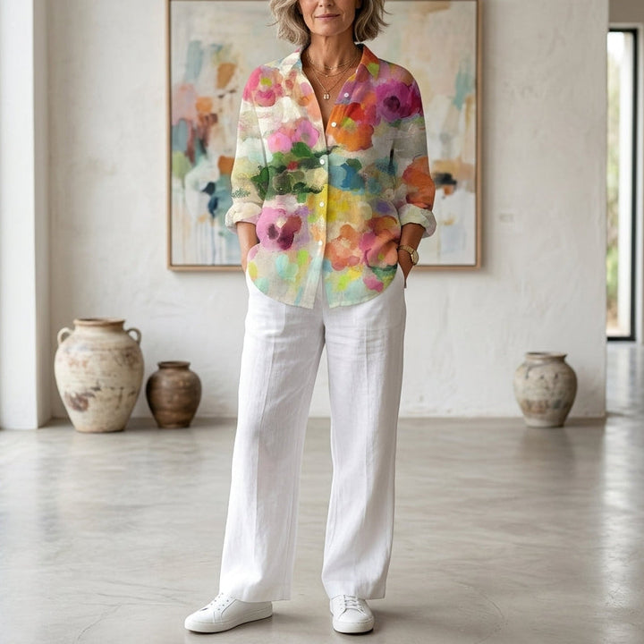 Elara | Watercolour Floral Button Blouse