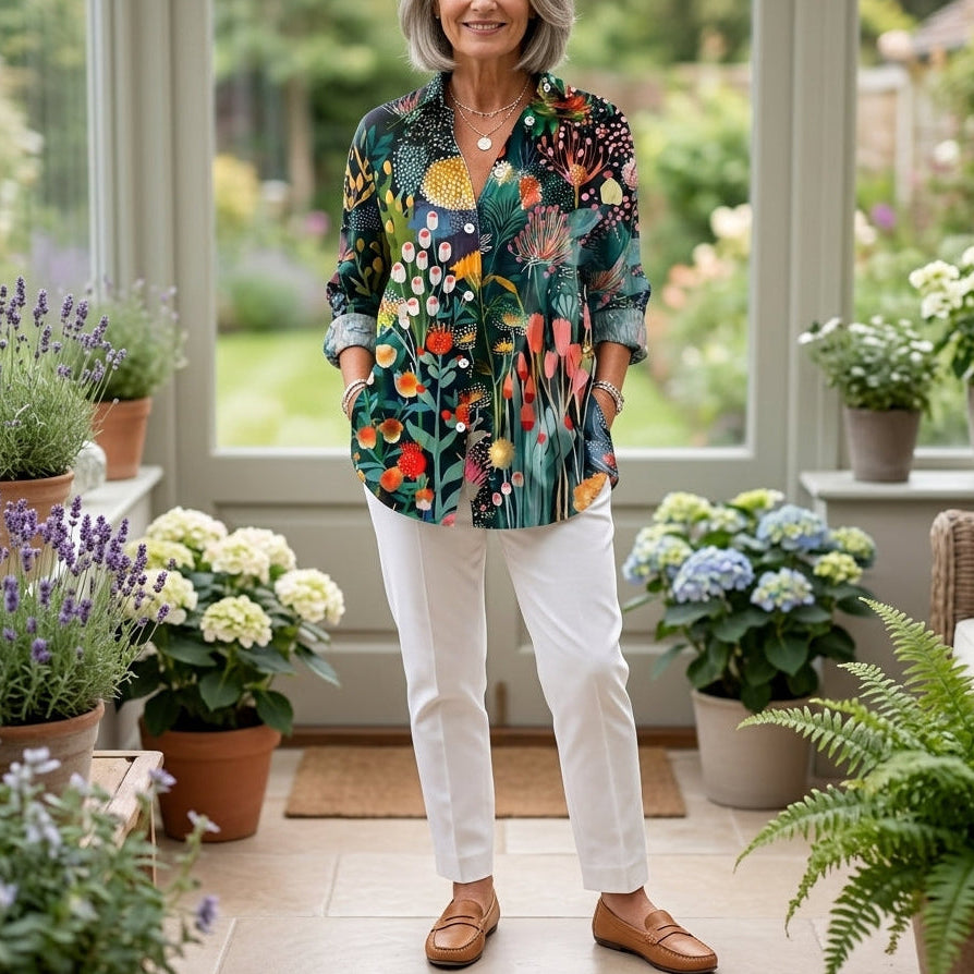 Angela | Artistic Print Button Blouse