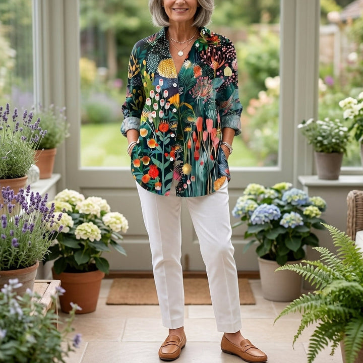 Angela | Artistic Print Button Blouse