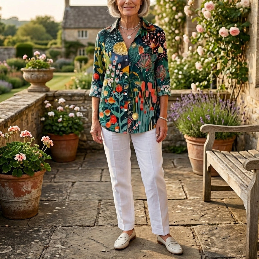 Angela | Artistic Print Button Blouse