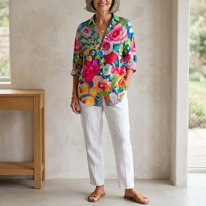 Deliane | Artistic Print Button Blouse