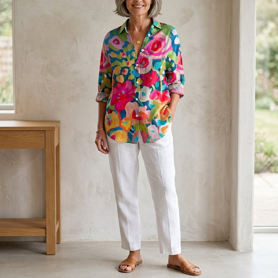 Deliane | Artistic Print Button Blouse