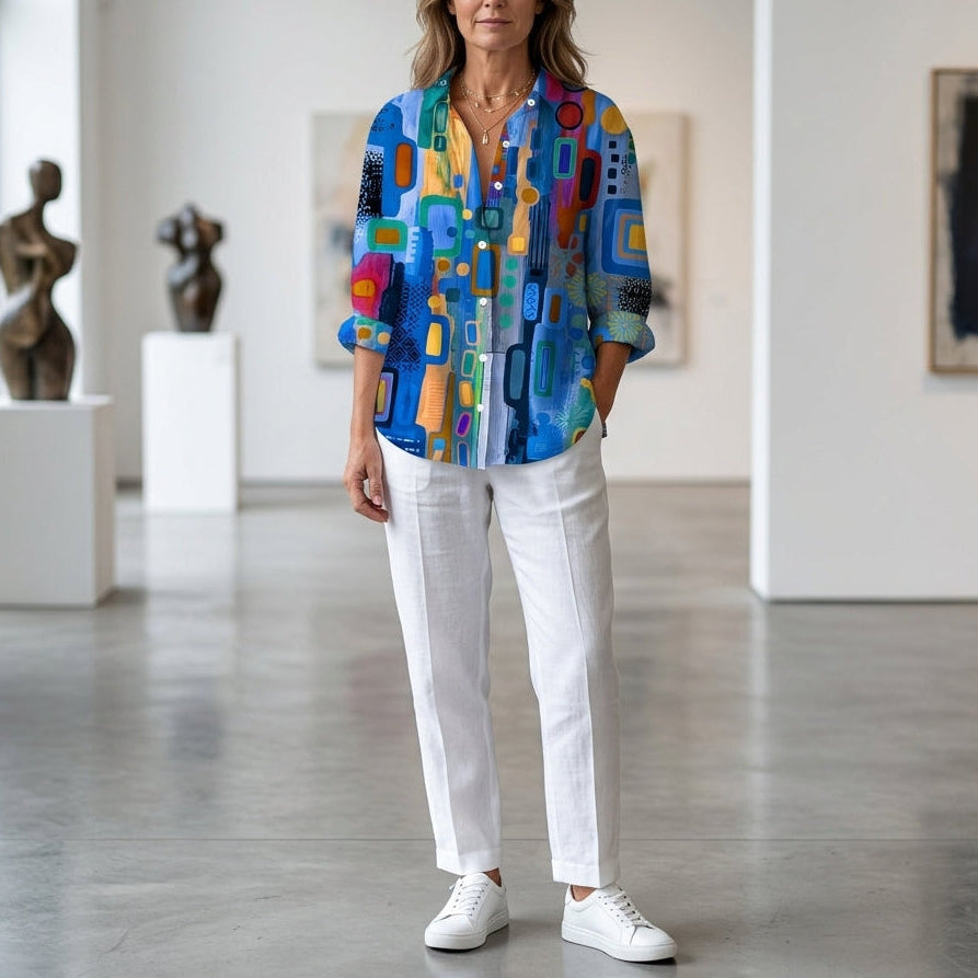 Catalina | Artistic Print Button Blouse