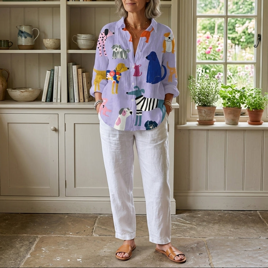 Florence | Playful Dogs Button Blouse