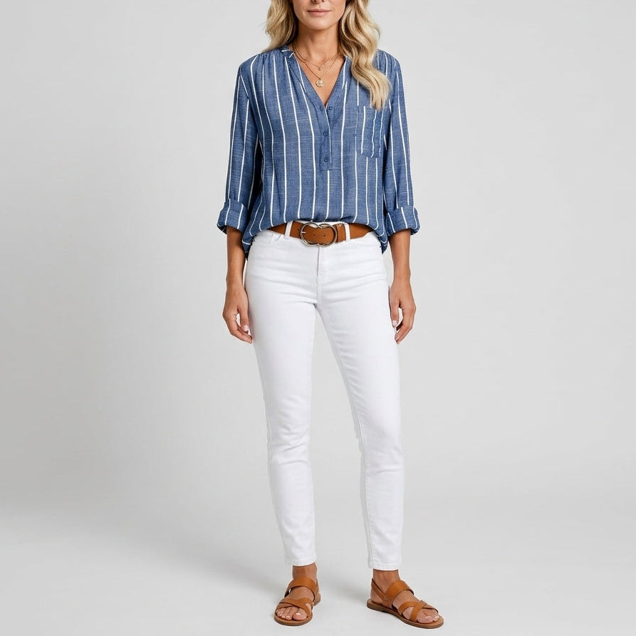 Lilac | Striped V-Neck Blouse