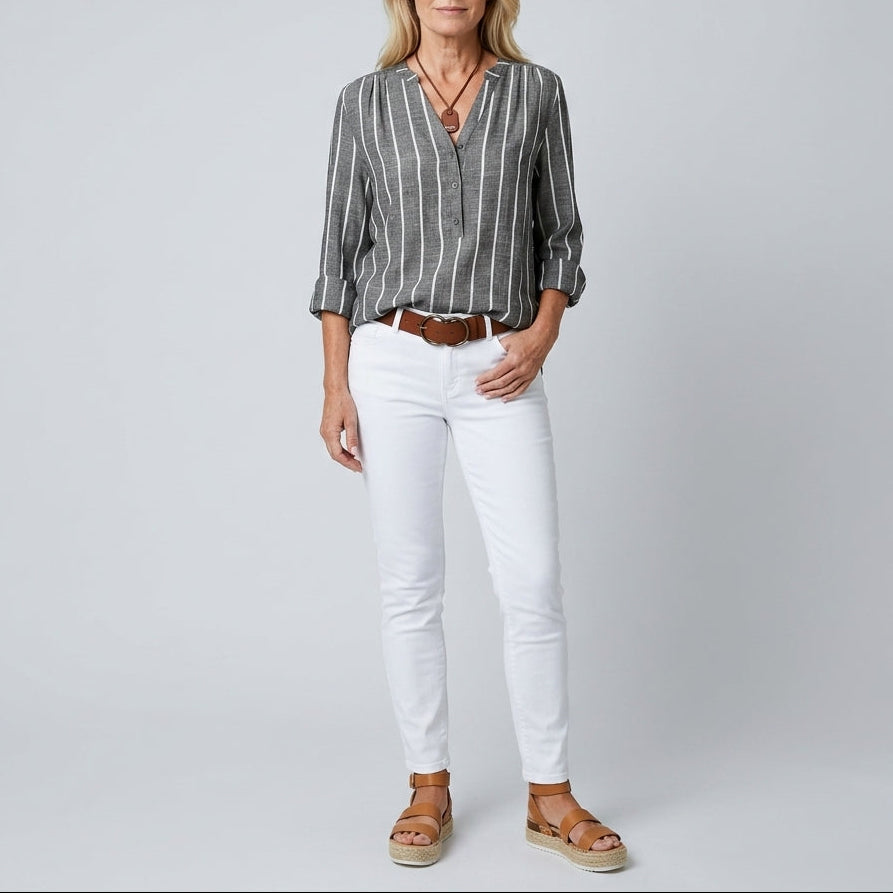 Lilac | Striped V-Neck Blouse
