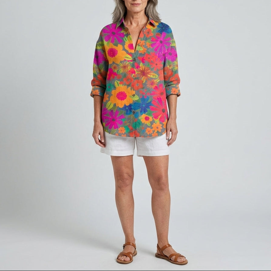 Valeria | Artistic Print Button Blouse