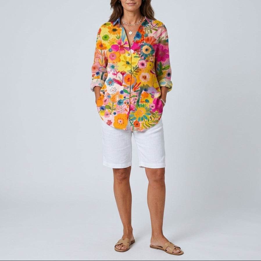 Valeria | Artistic Print Button Blouse