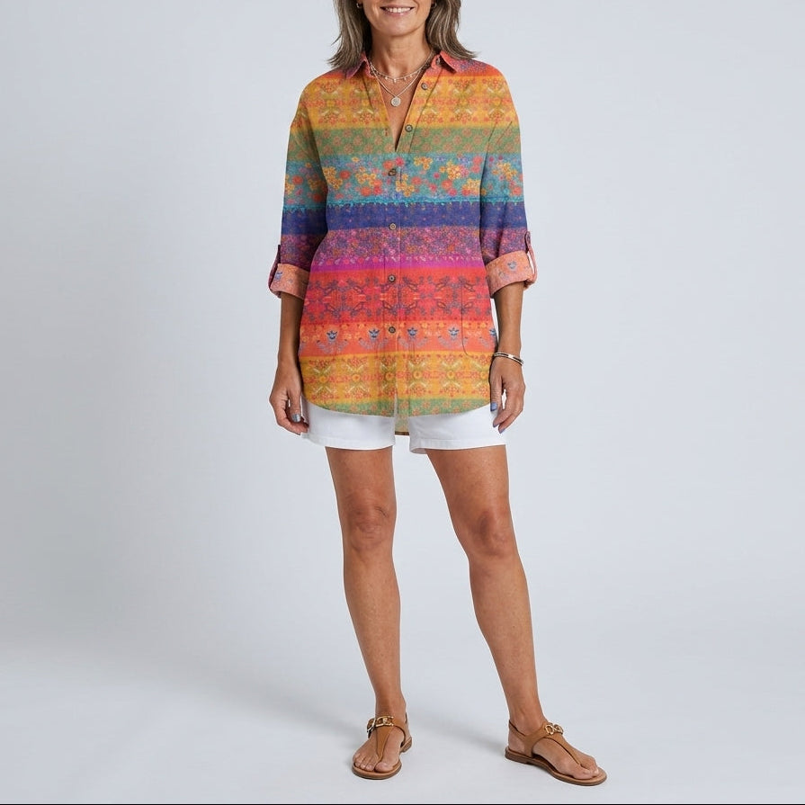 Valeria | Artistic Print Button Blouse