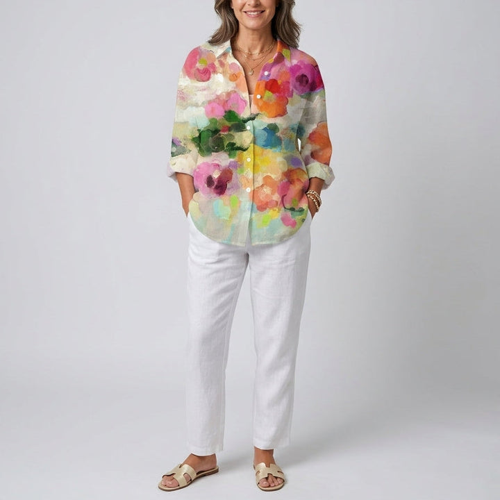Elara | Watercolour Floral Button Blouse