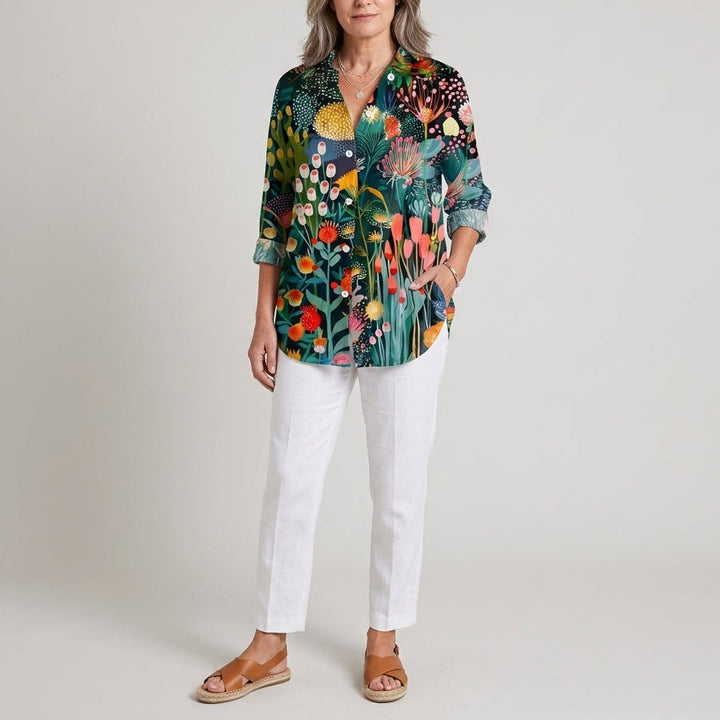 Angela | Artistic Print Button Blouse