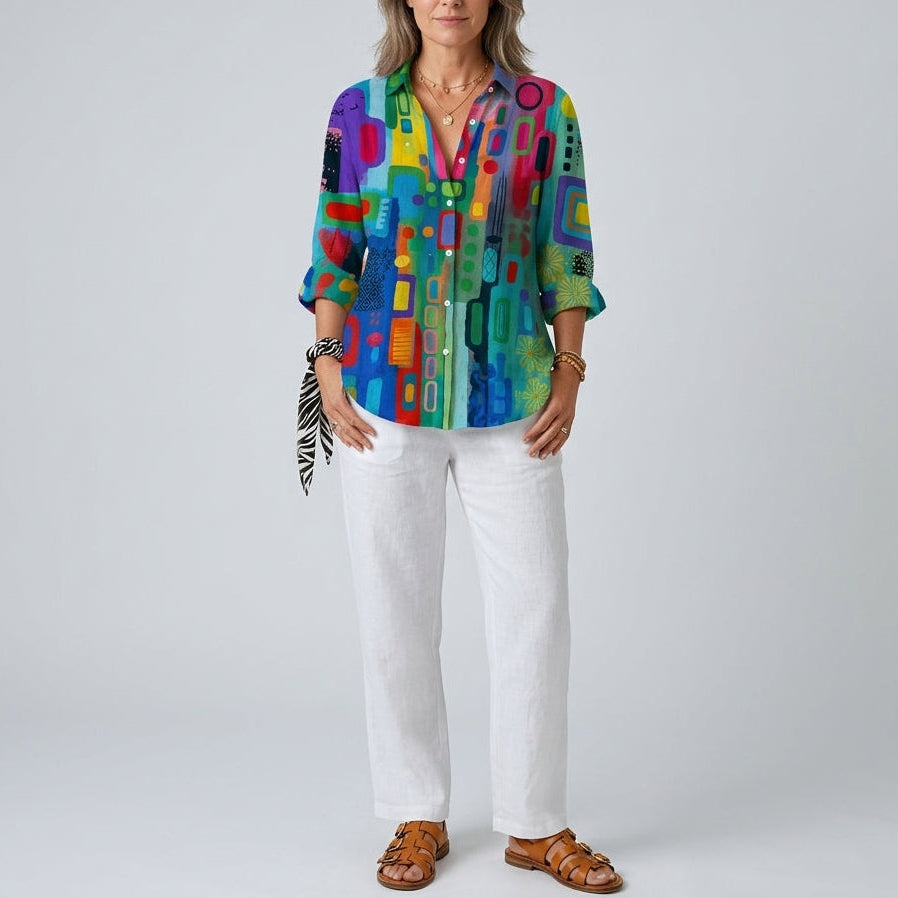 Catalina | Artistic Print Button Blouse