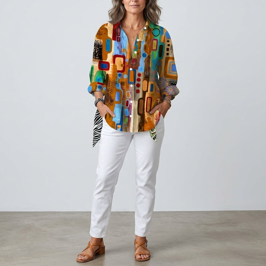 Catalina | Artistic Print Button Blouse