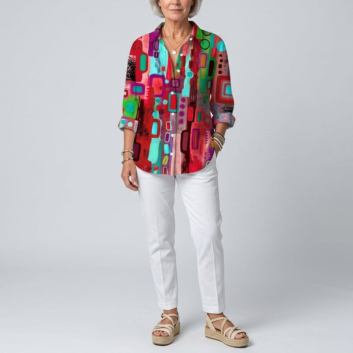 Catalina | Artistic Print Button Blouse