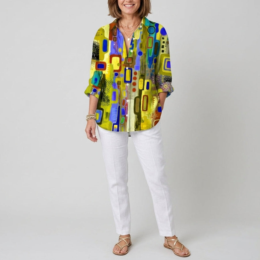 Catalina | Artistic Print Button Blouse