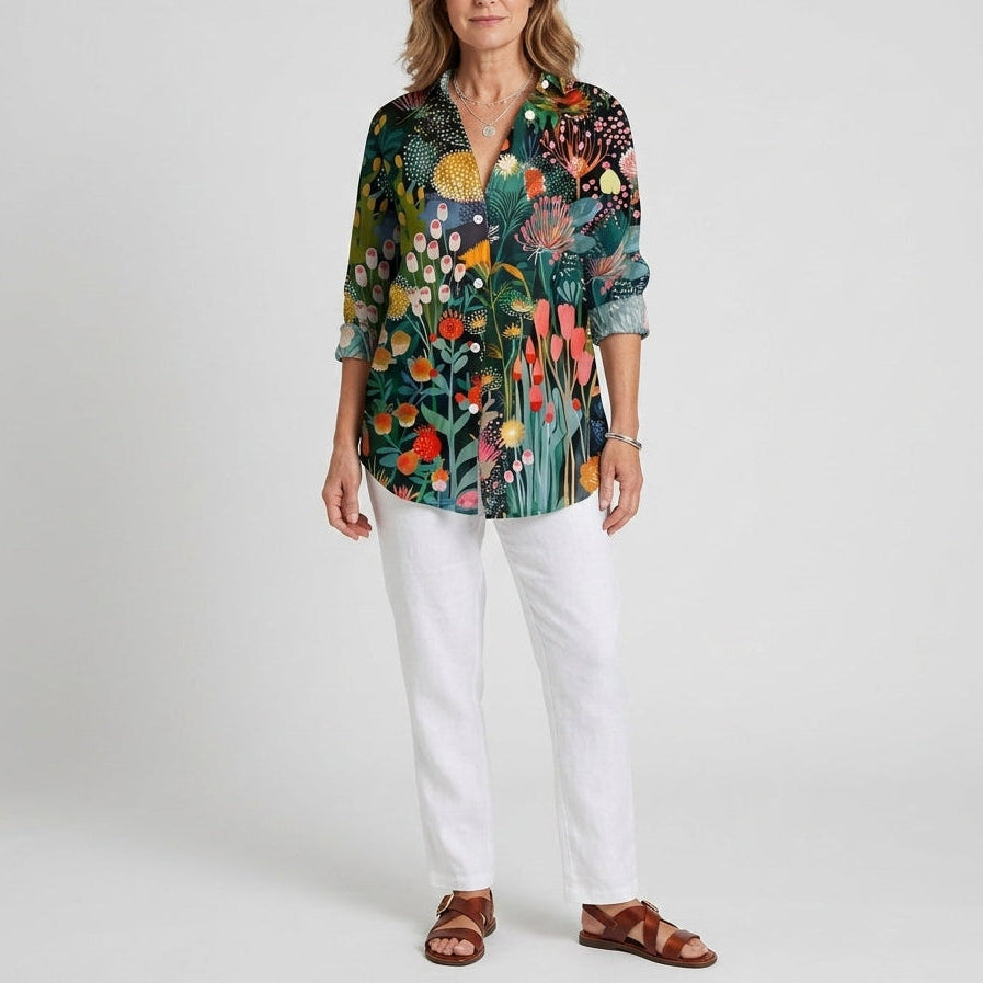 Anica | Artistic Print Button Blouse