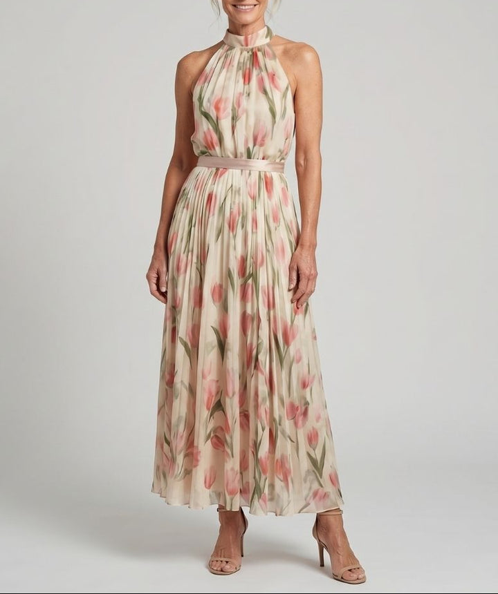 Aurelle | Halter Neck Floral Midi Dress