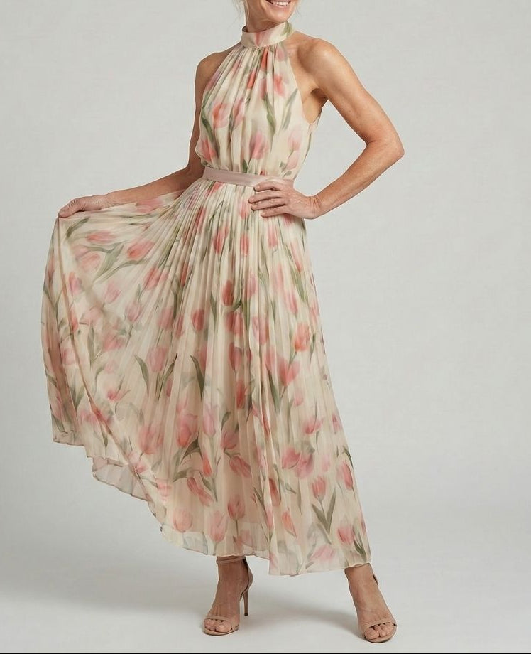 Aurelle | Halter Neck Floral Midi Dress