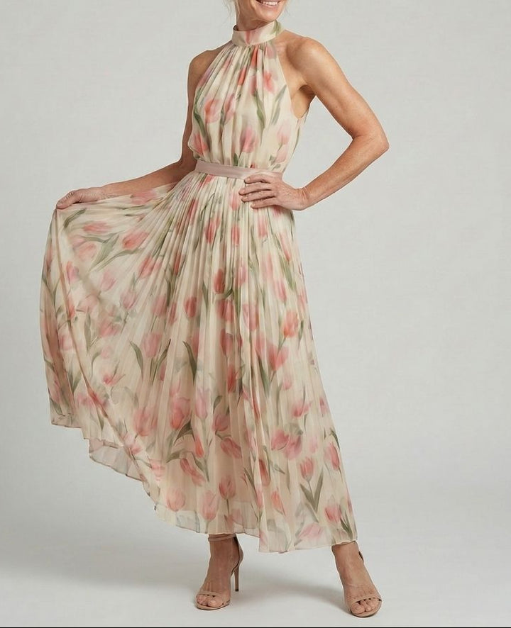 Aurelle | Halter Neck Floral Midi Dress