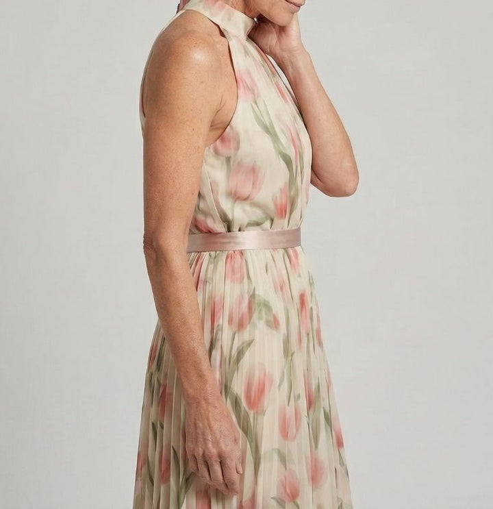 Aurelle | Halter Neck Floral Midi Dress