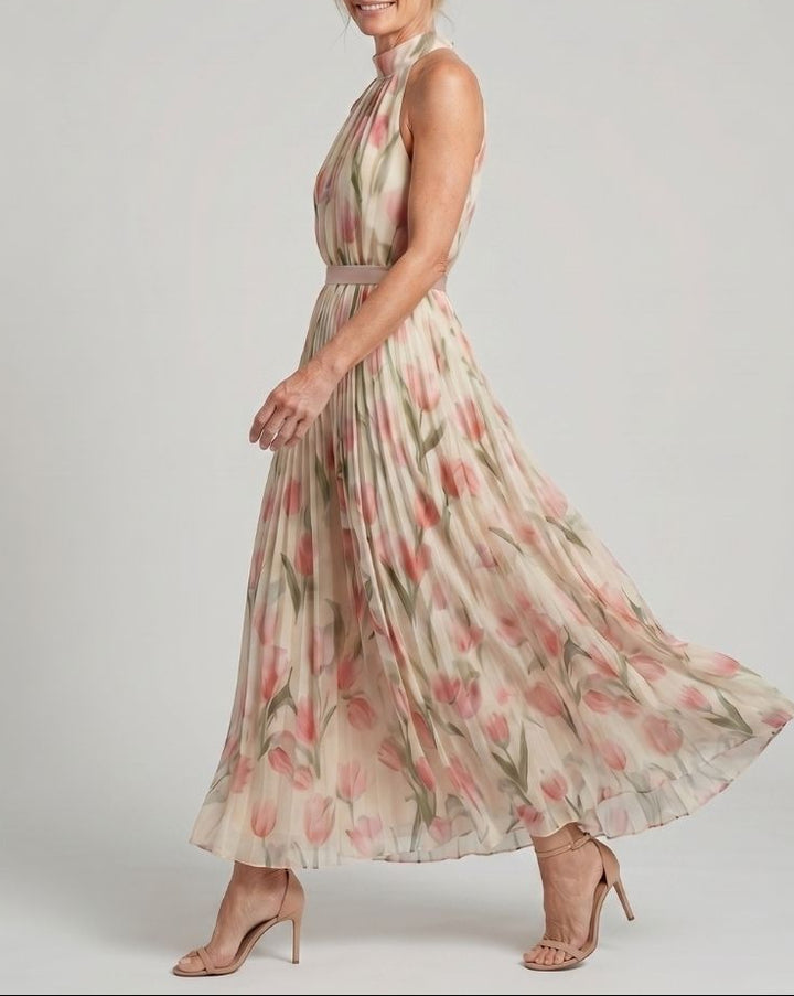 Aurelle | Halter Neck Floral Midi Dress