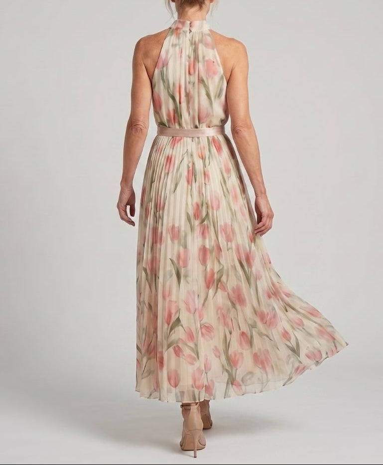 Aurelle | Halter Neck Floral Midi Dress