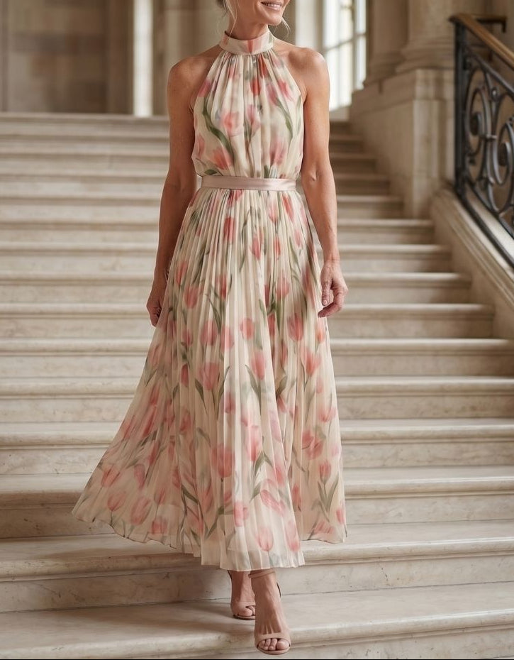 Aurelle | Halter Neck Floral Midi Dress