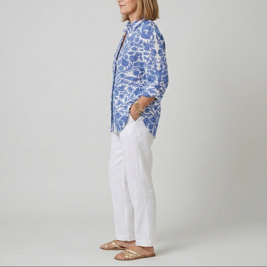 Frederikke | Blue Garden Button Blouse
