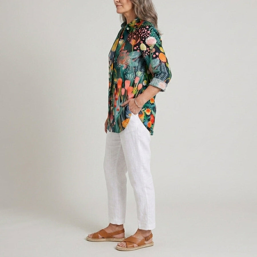 Angela | Artistic Print Button Blouse