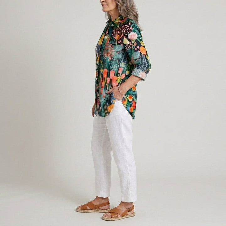 Angela | Artistic Print Button Blouse
