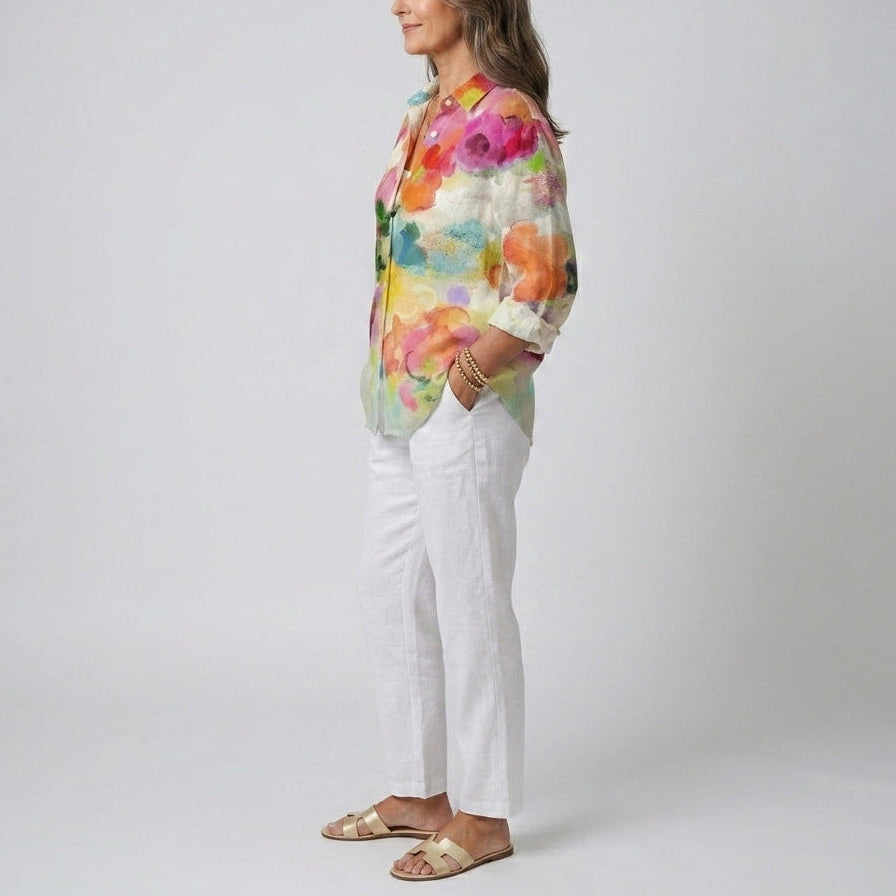 Elara | Watercolour Floral Button Blouse